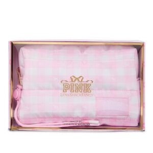 LoveShackFancy Pink Checkered Cosmetic Pouch